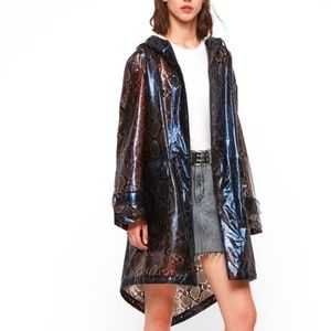 All Saints Women's Black Snakeskin Print Hooded Rain Coat - Size M